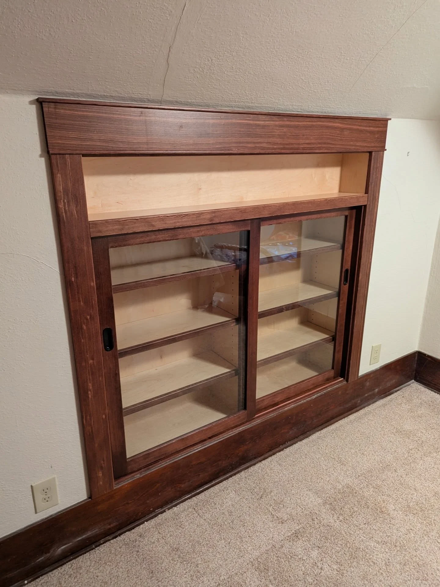 Made and installed a built in bookcase on a blank wall in a client's upstairs bedroom in a beautiful 1930s original Sears catalog kit house. Was the easiest attic space I've ever worked in, wish they were all that roomy. Some fun features include a s