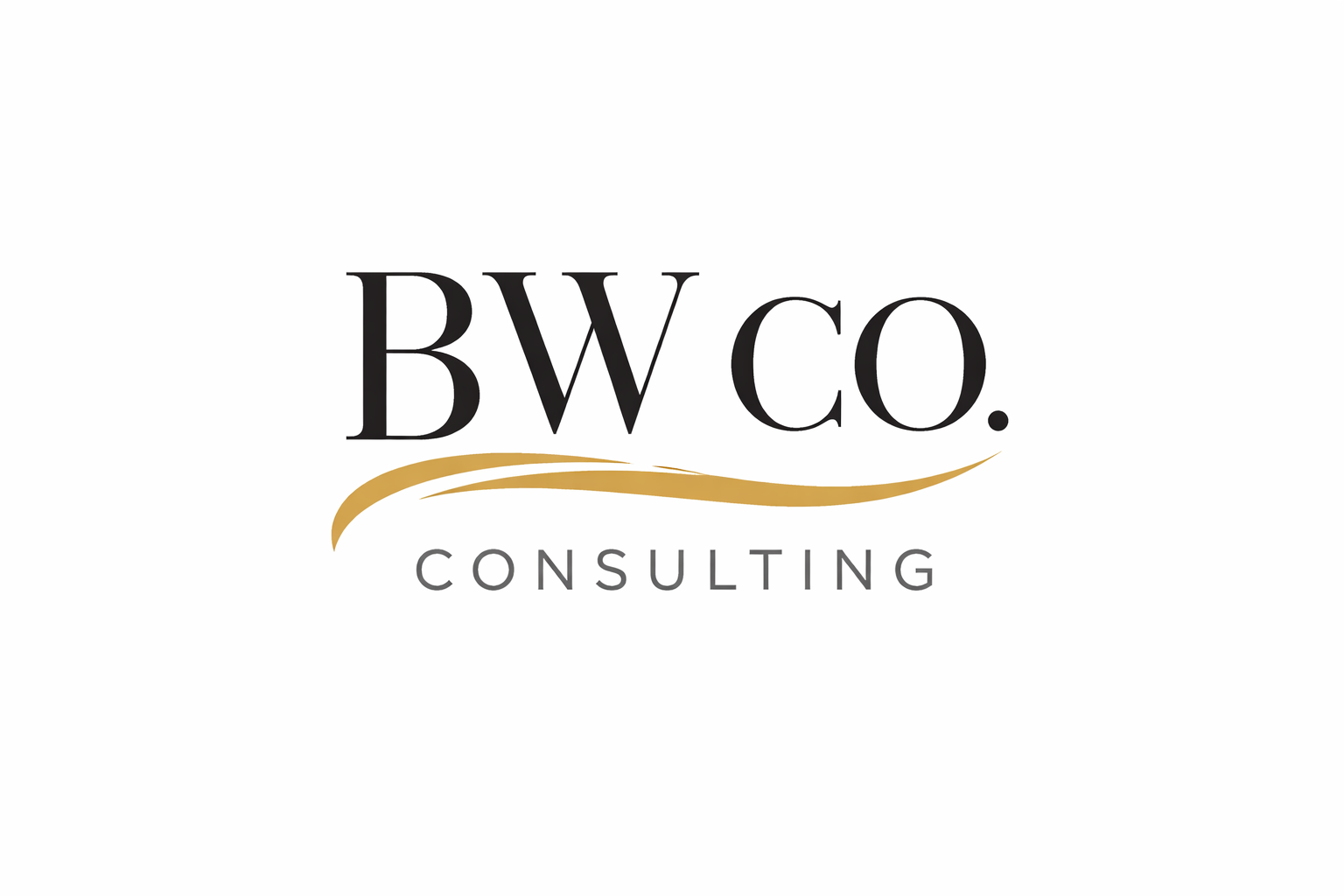 BWco. Consulting logo with black text, gold swoosh, and gray text on a white background.