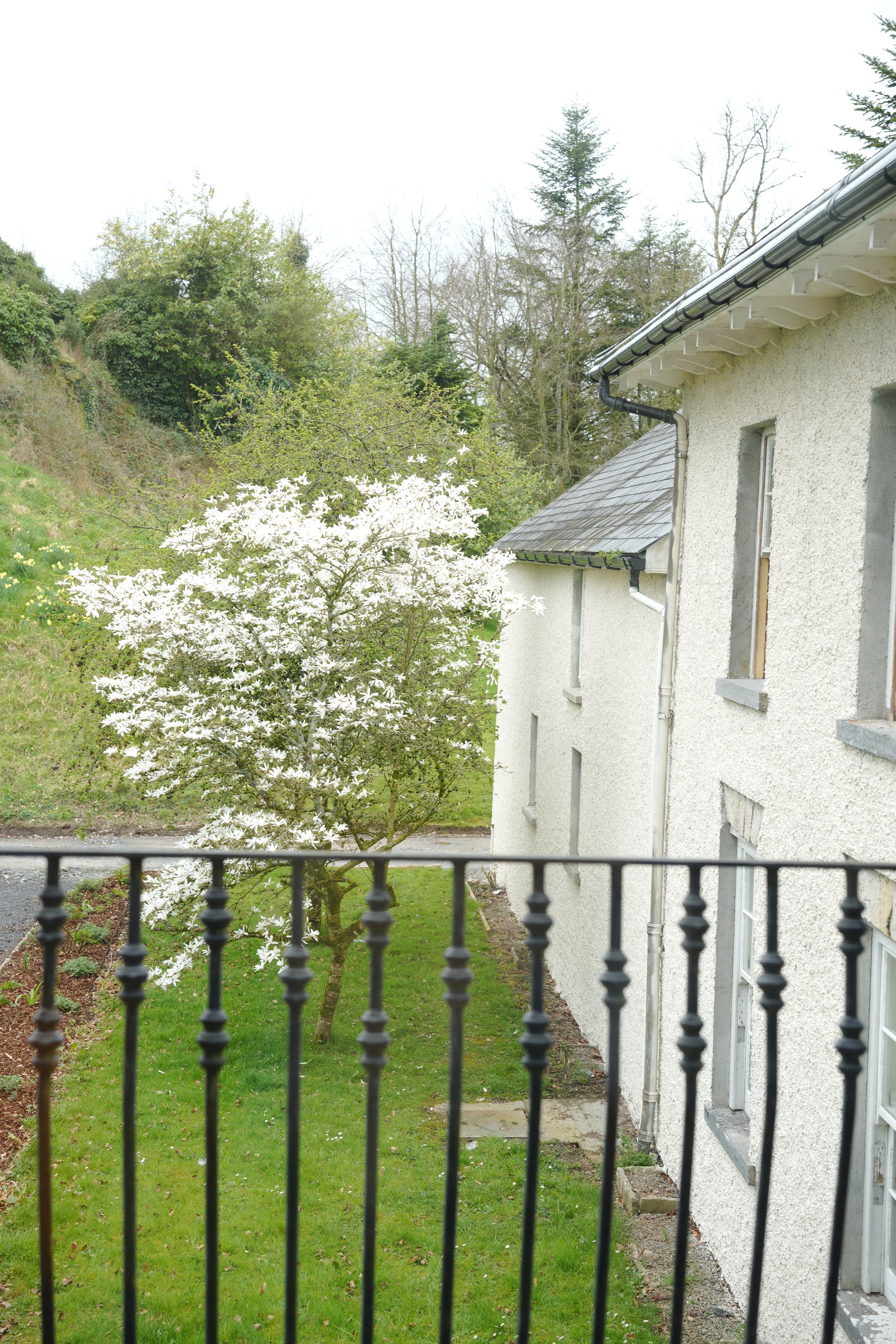 Balcony of house looking at trees and grounds