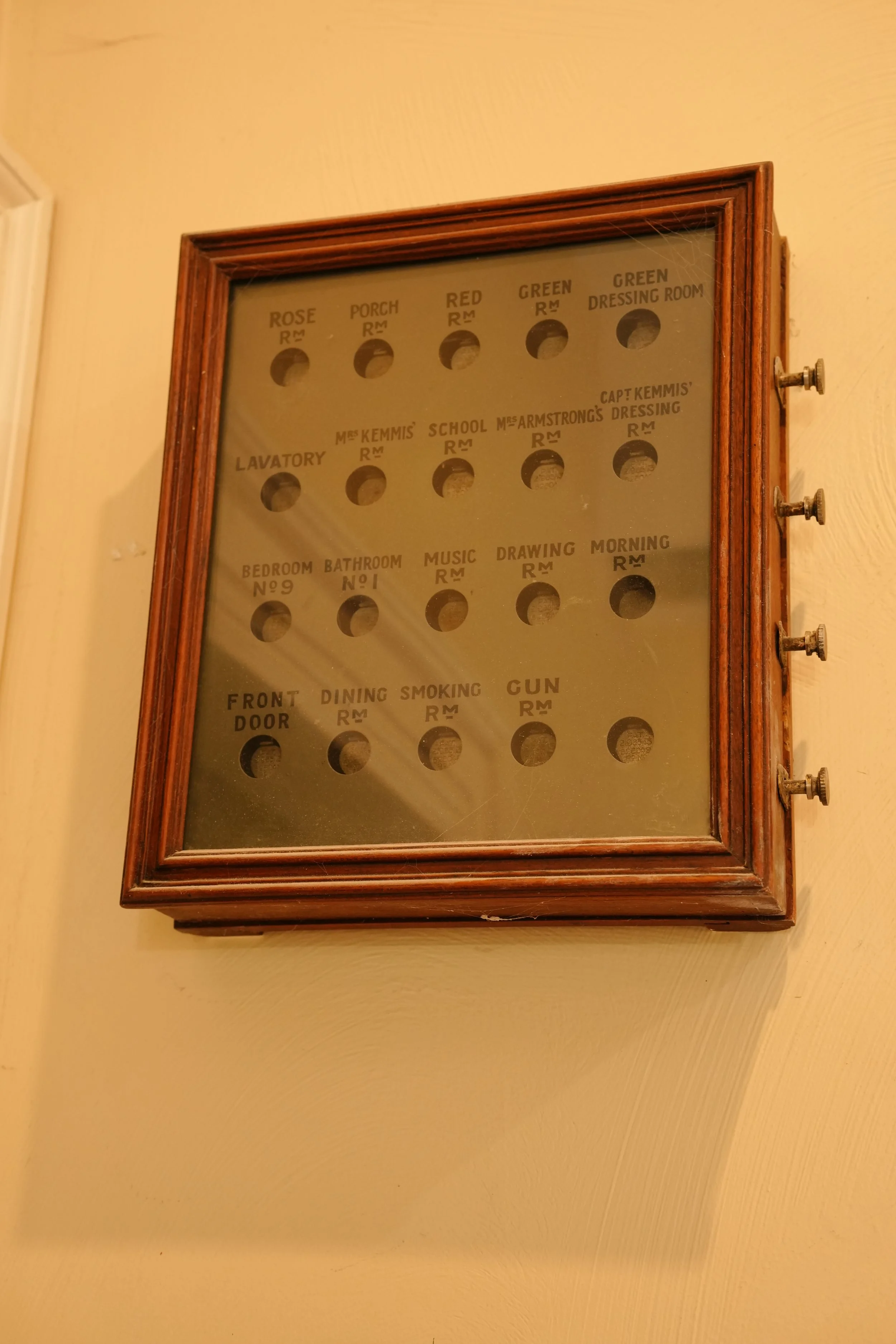 Servants bells, names of original rooms displayed. ie Gun Room