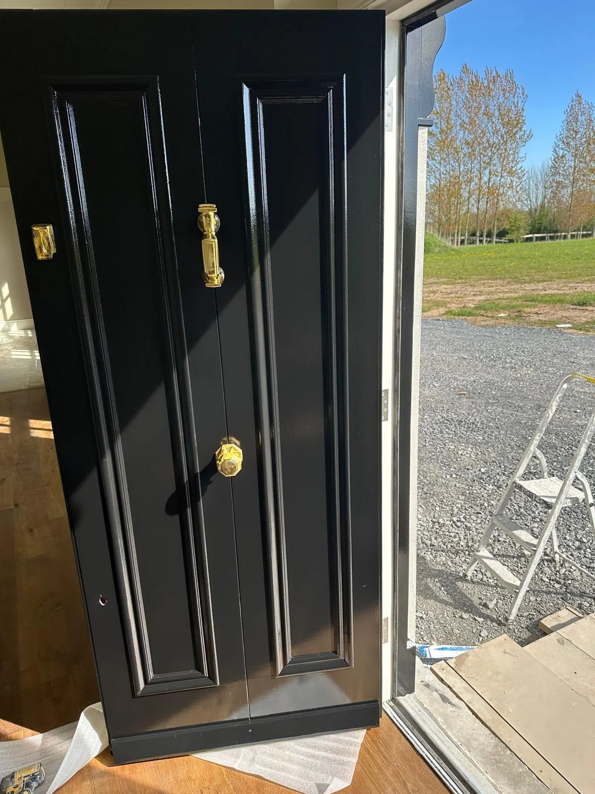 Black door, gold finishes