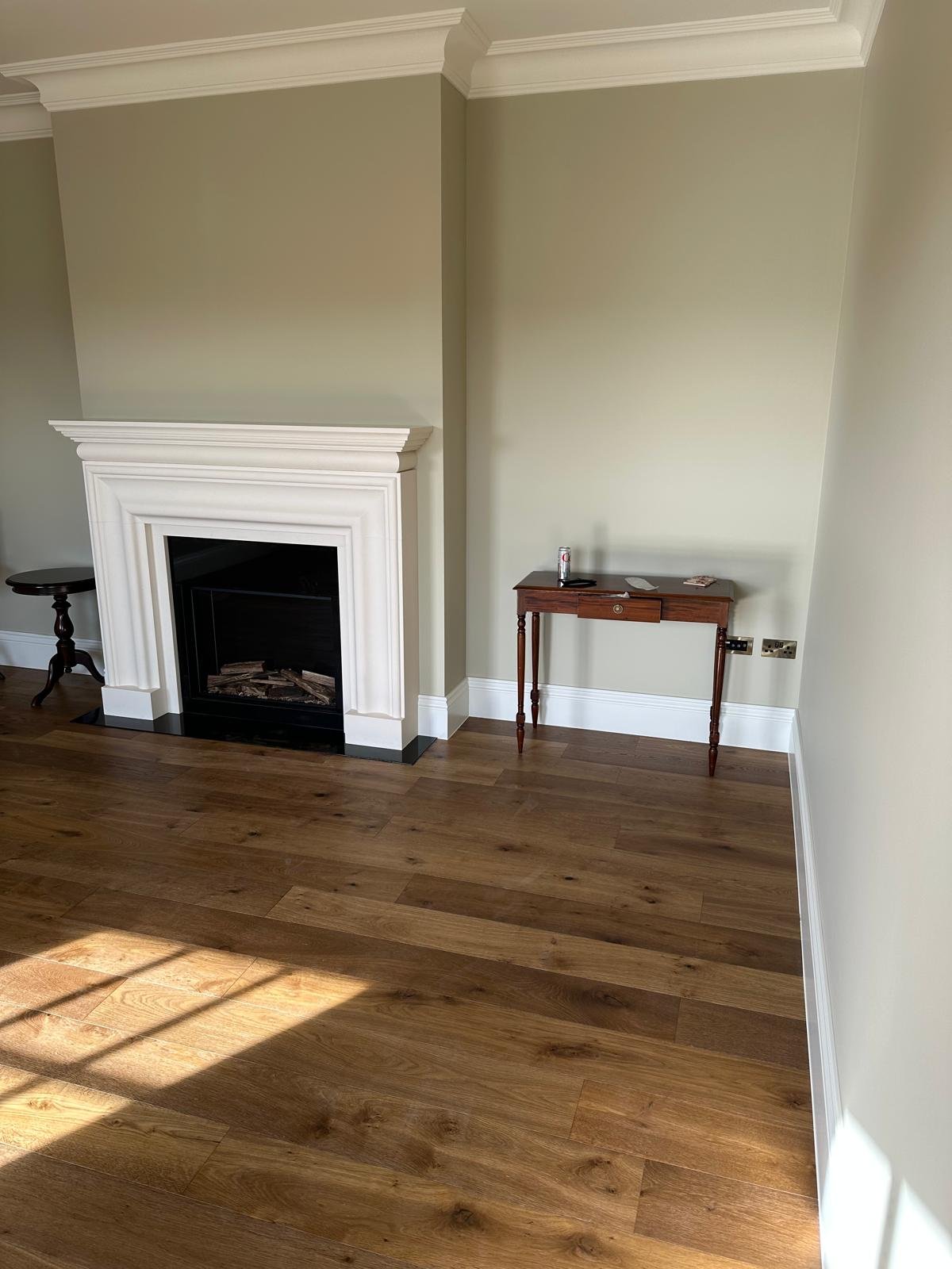 Living room fireplace and console
