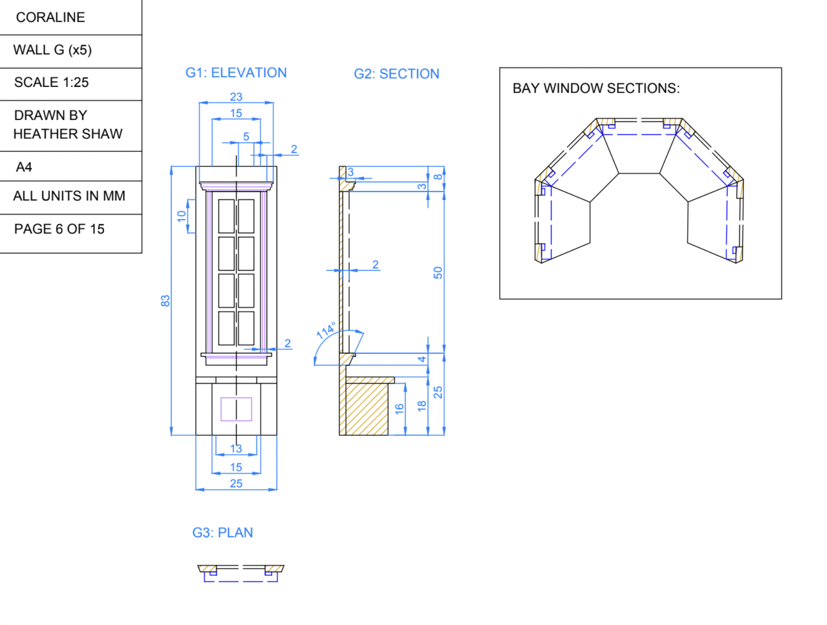 Technical Drawings for Coraline's Bedroom