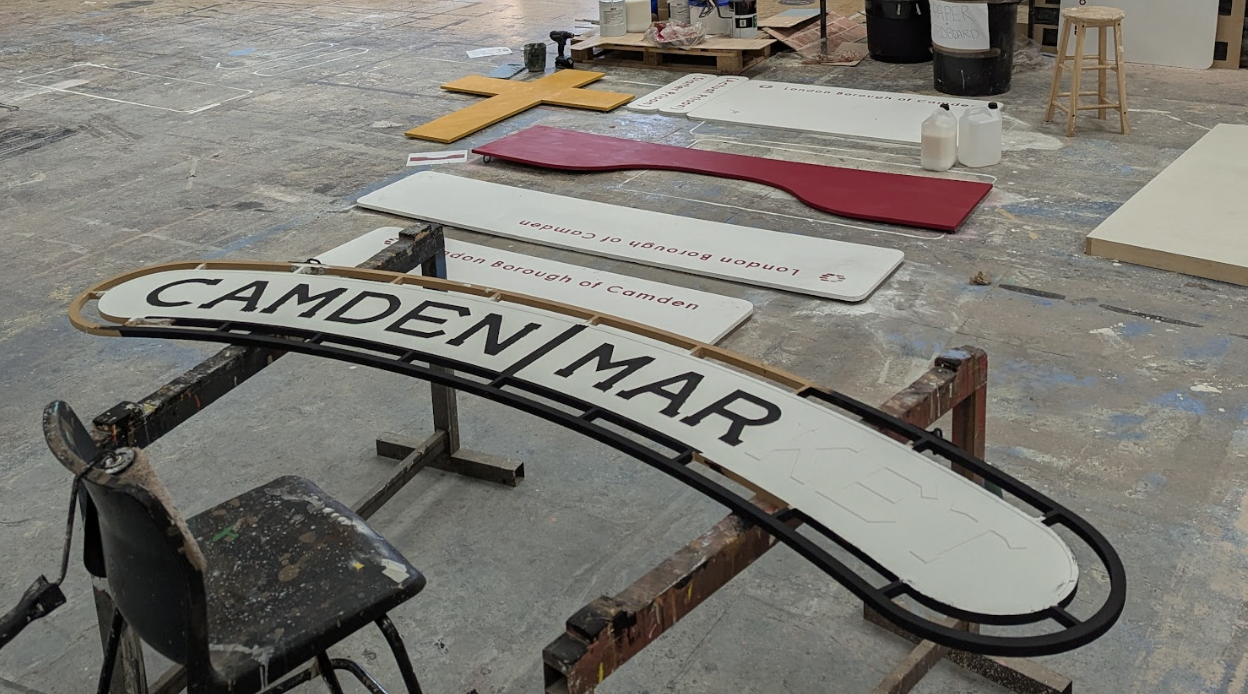 Sign Painting for Our House the Musical. Designed. Reuben Dutch.