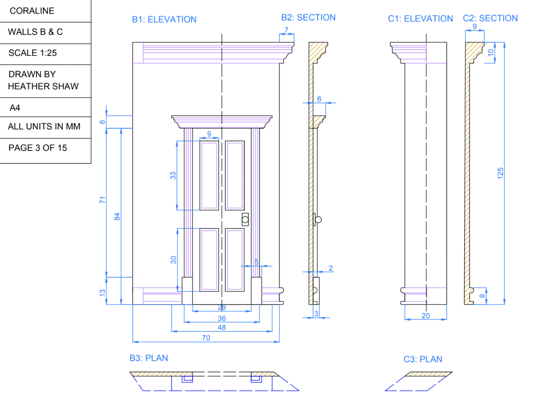 Technical Drawings for Coraline's Bedroom