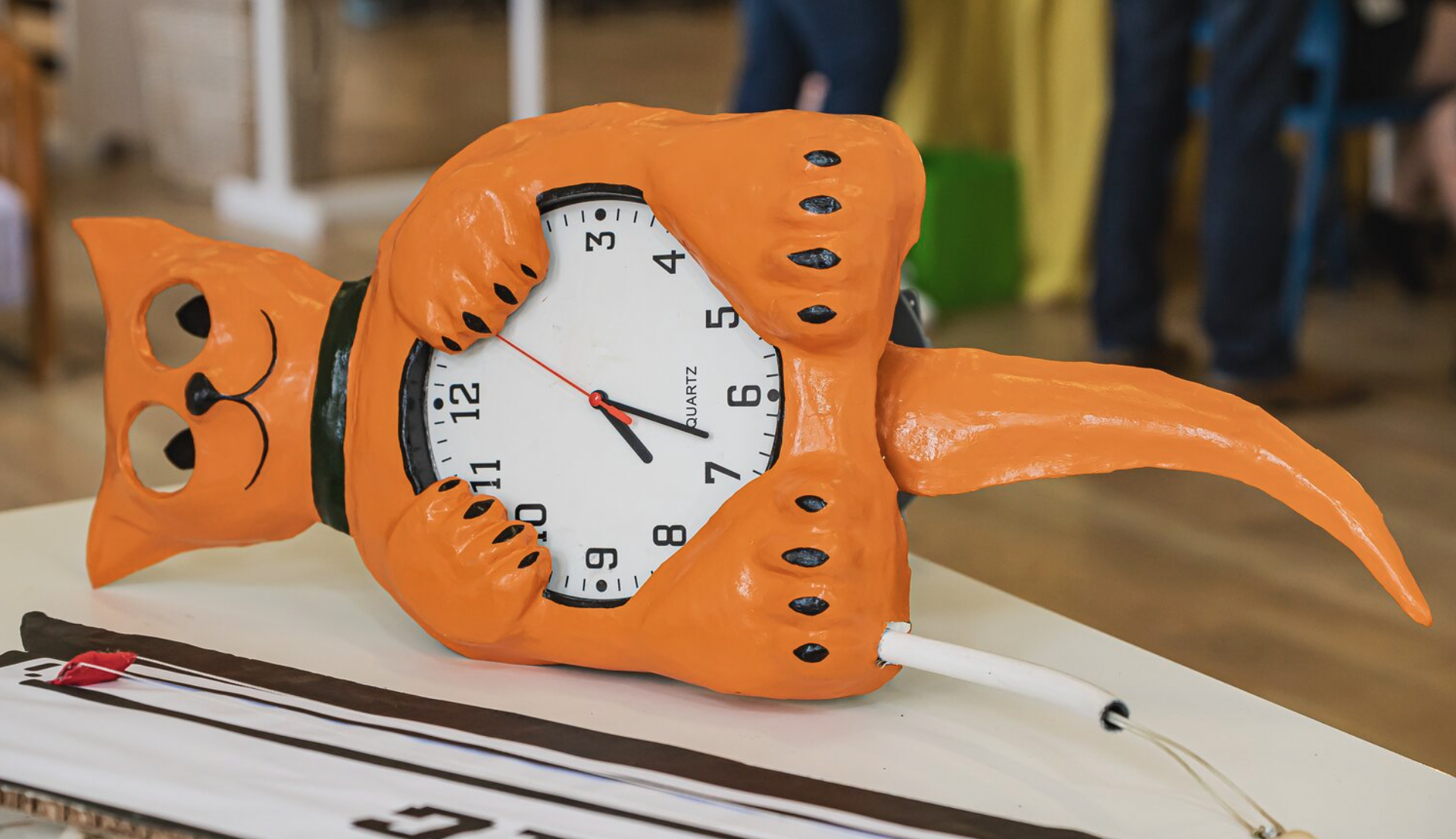 Cat Clock Hat for SPAWN! 2024. Prop design and make - Heather Shaw.  Dir. Lucy Hall. Photos. Kirsten McTernan.
