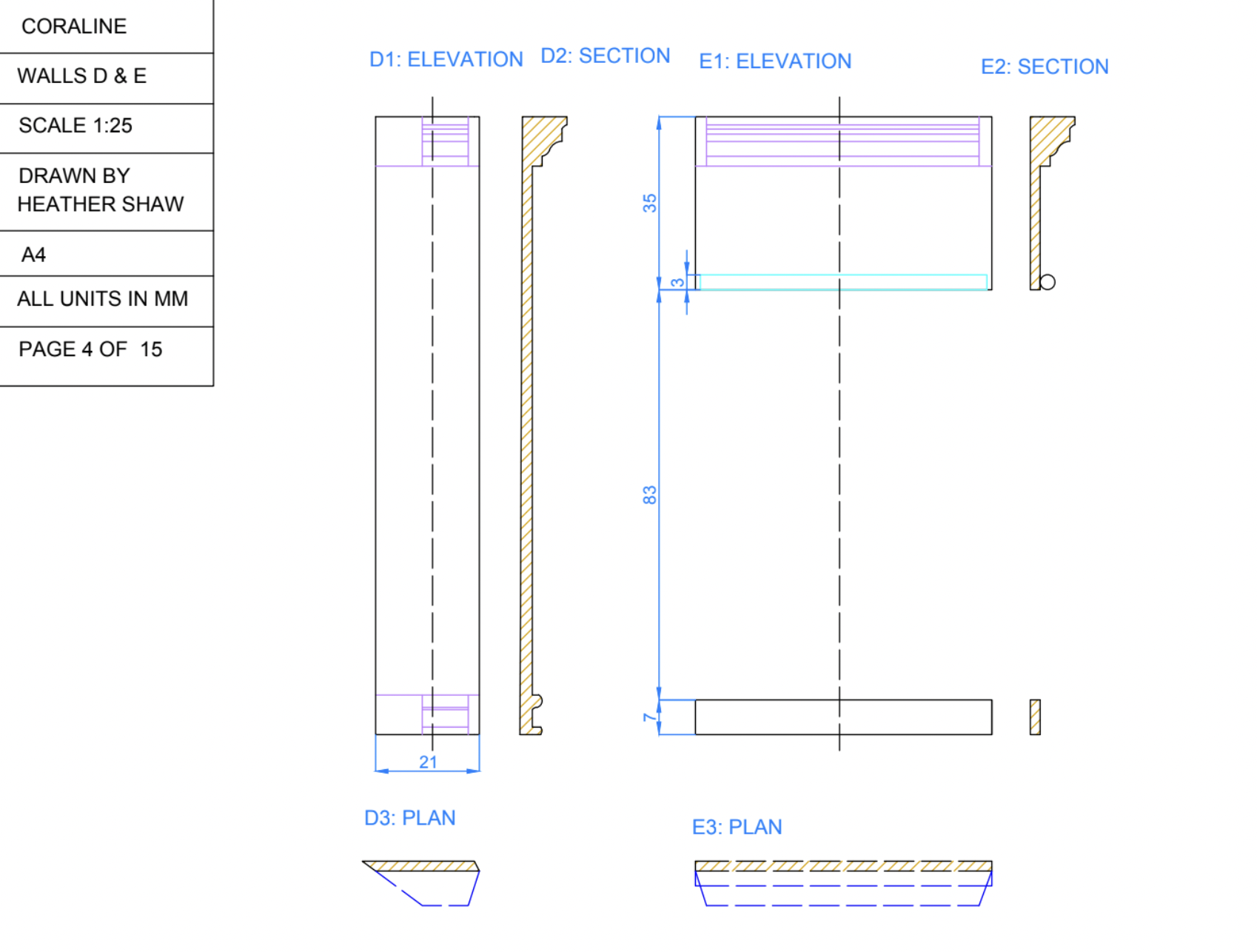 Technical Drawings for Coraline's Bedroom