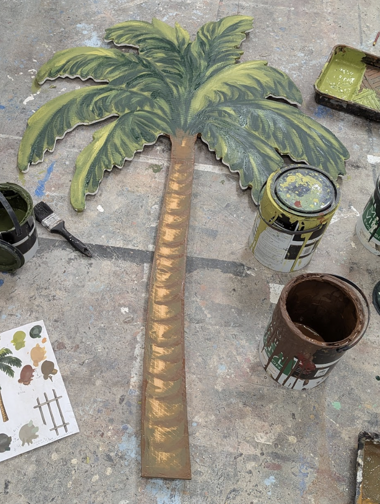 Painting a Prop Tree for Our House the Musical. Designed. Reuben Dutch.