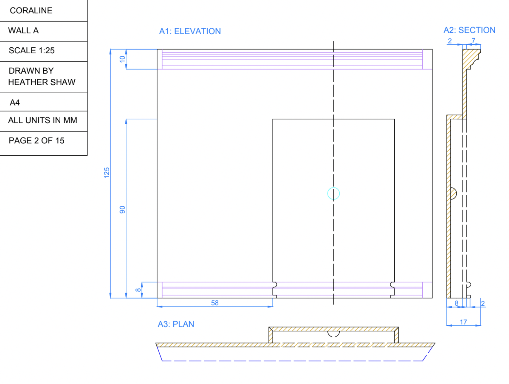 Technical Drawings for Coraline's Bedroom
