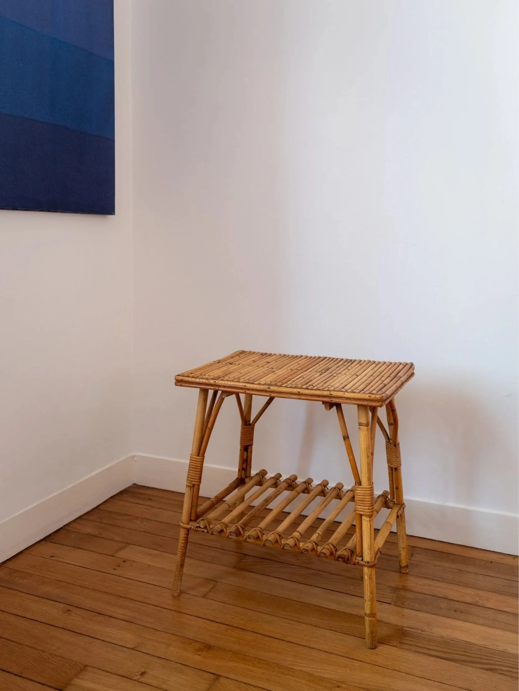 table vintage en rotin et osier tressé