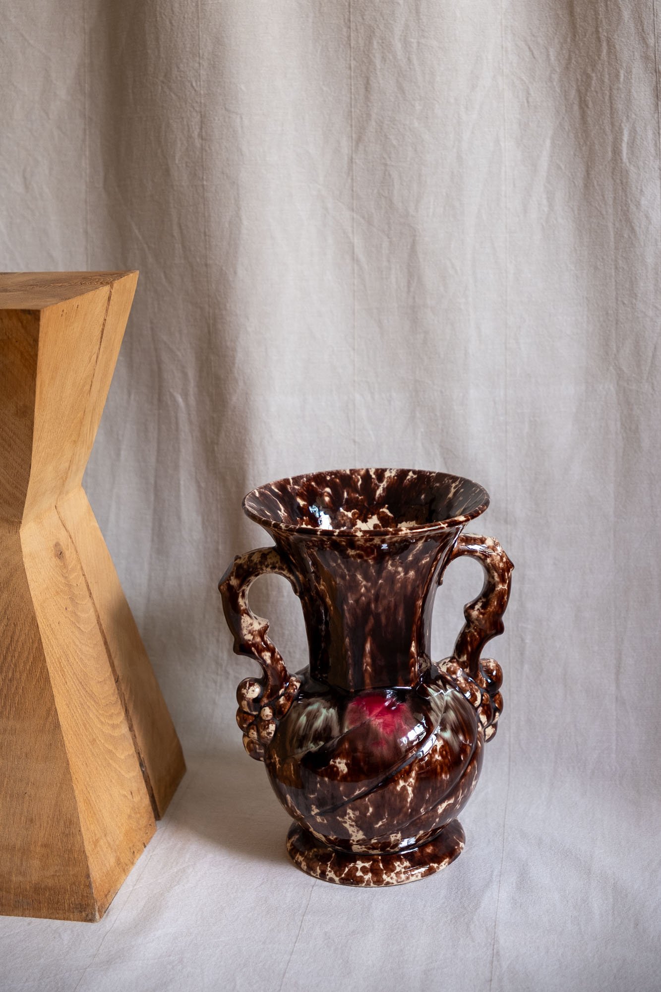 Grand vase à anses moucheté - Art Déco, années 50/60