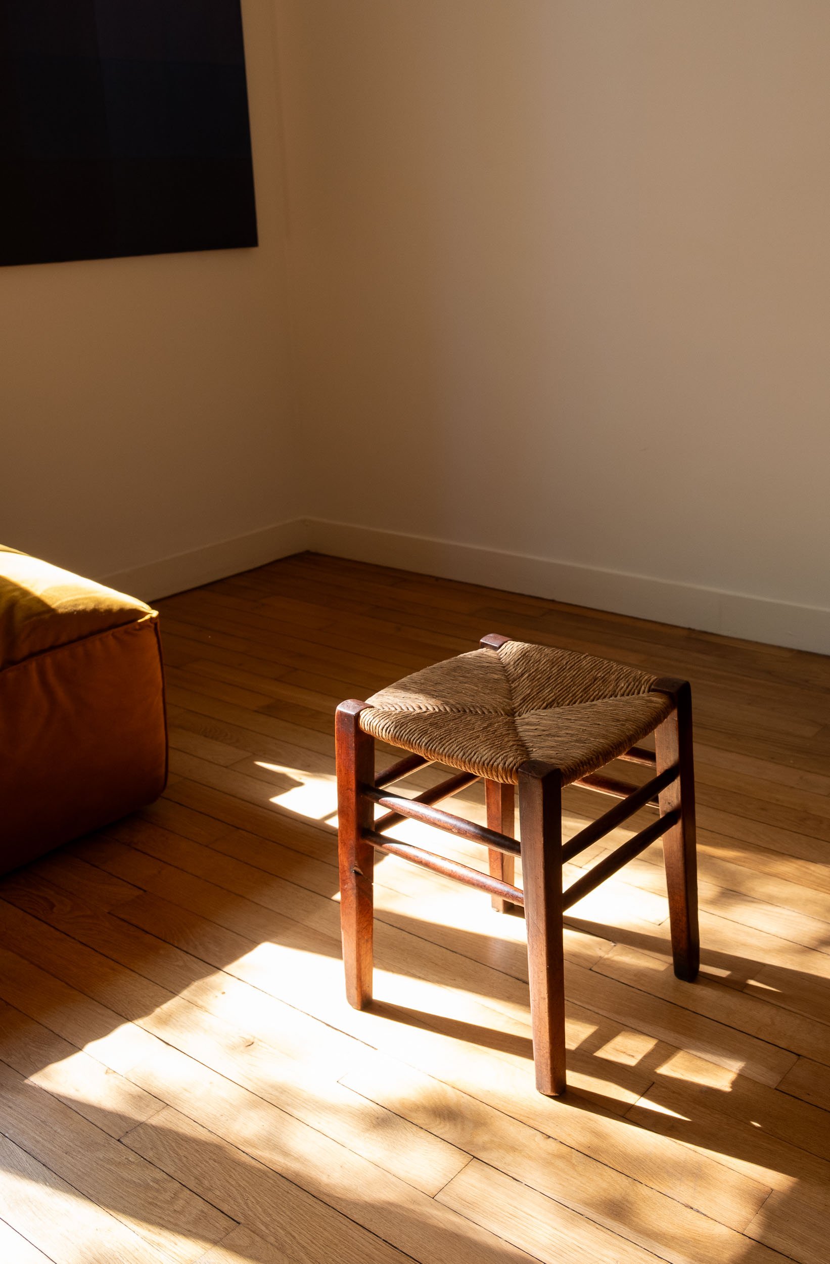 Tabouret en bois et paille - Style rustique