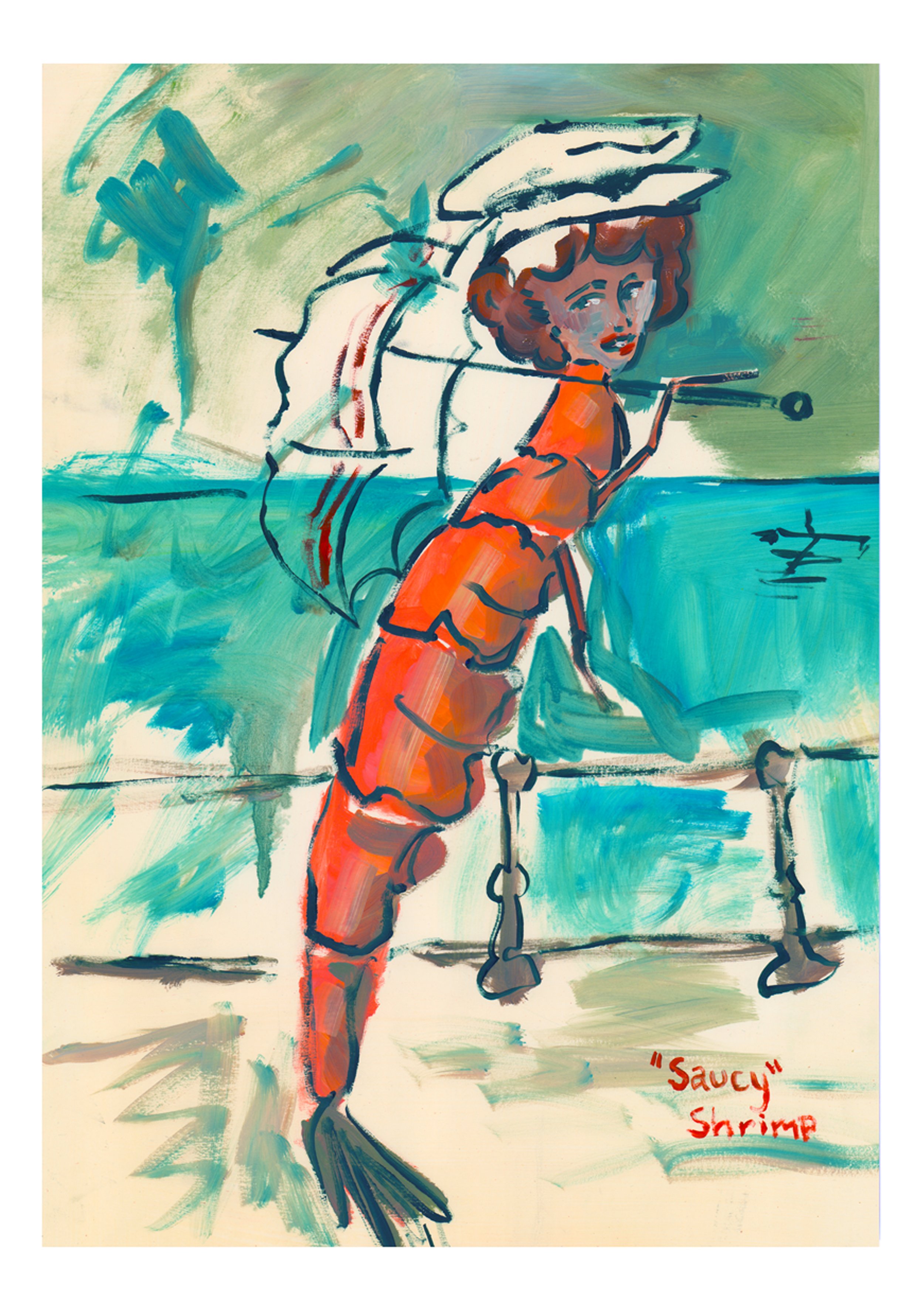 Shrimpalicious, 2025, Oil on A2  paper.