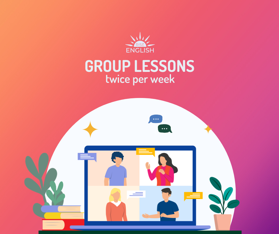 Join interactive group English lessons twice a week and build your skills in a supportive, engaging environment.