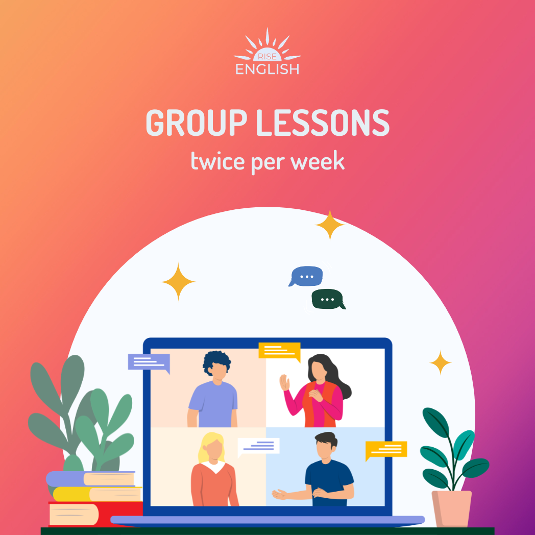 Join interactive group English lessons twice a week and build your skills in a supportive, engaging environment.