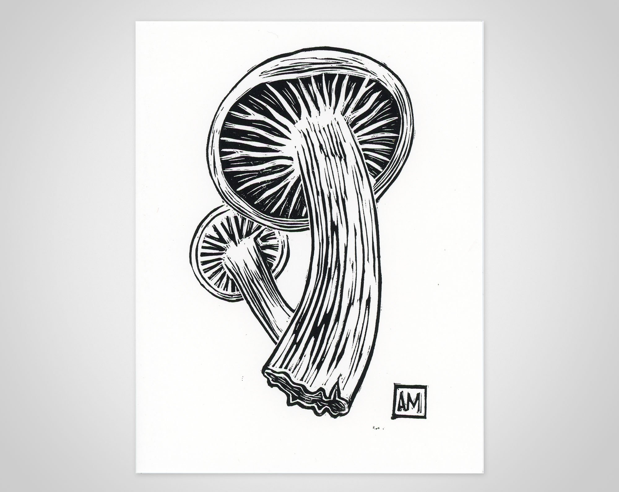 Hand-made Block Print Greeting Card - Mushroom