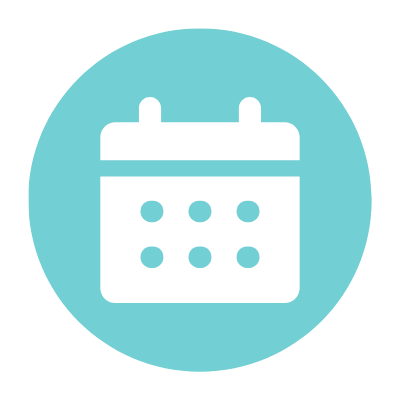 Calendar icon with a blue background.