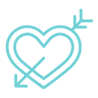 A stylized heart with an arrow through it, representing love or romance.