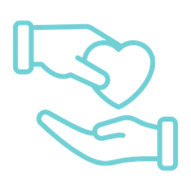 A neon outline of a syringe and a heart above a hand, symbolizing blood donation or medical care.
