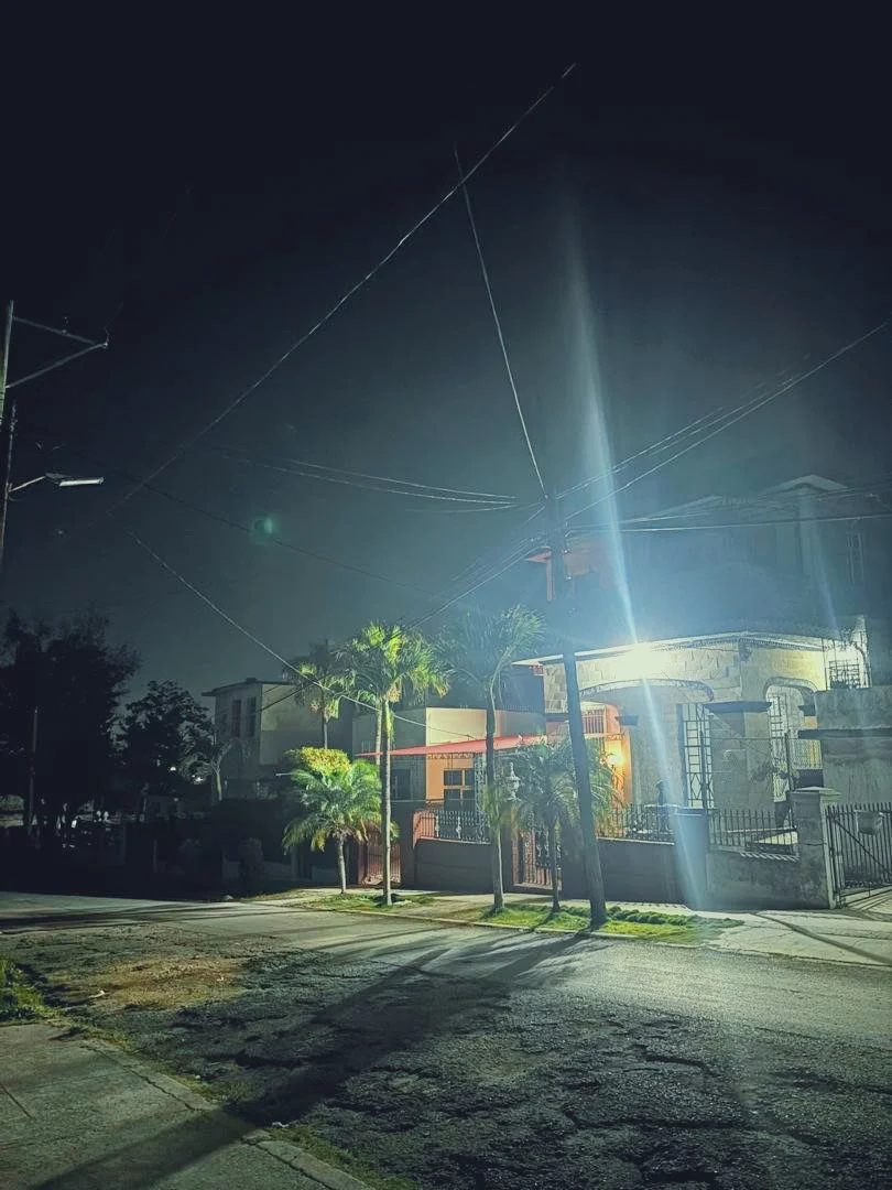 Our school is frequently the only place that is lit up at night. 