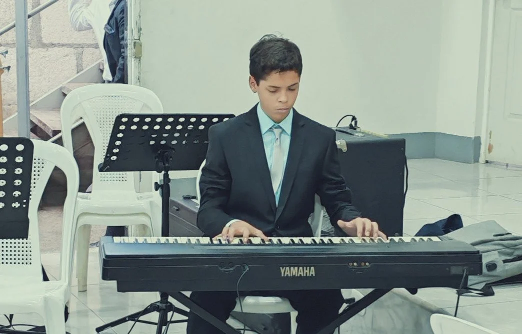 A student warms up before a performance.