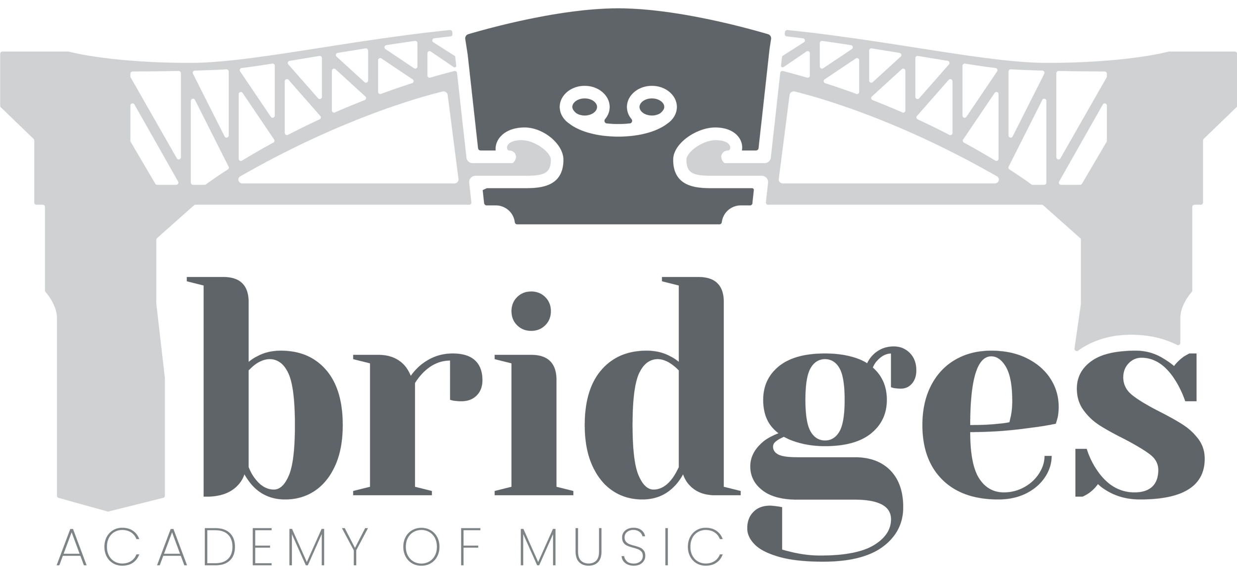 Logo of Bridges Academy of Music with a stylized bridge and the words 'bridges' and 'ACADEMY OF MUSIC'.