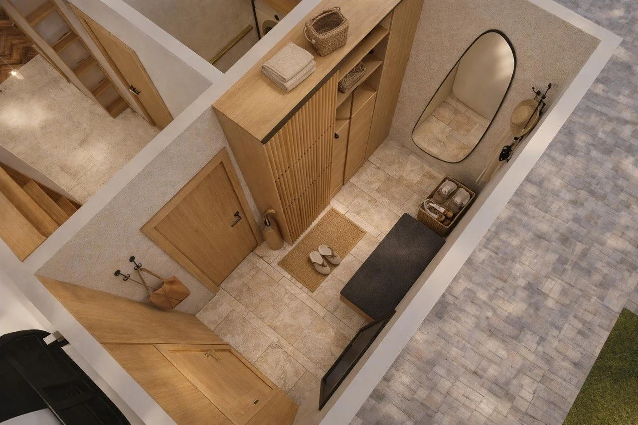 Parter: salon z aneksem kuchennym, WC, pom. techniczne, garaż 18,75 m²