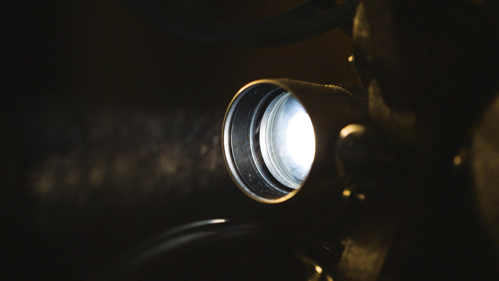 Close up on a vintage projector lens