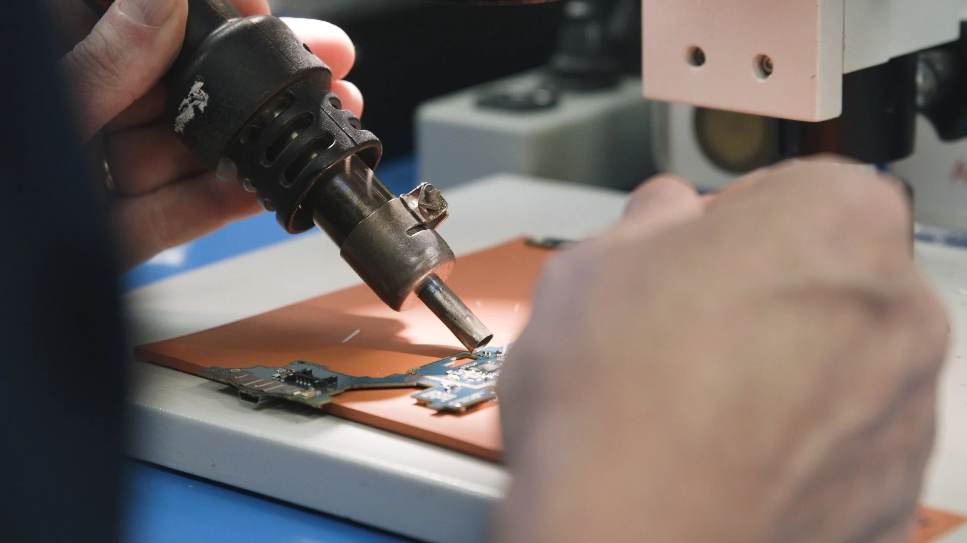 Closeup of soldering electronics
