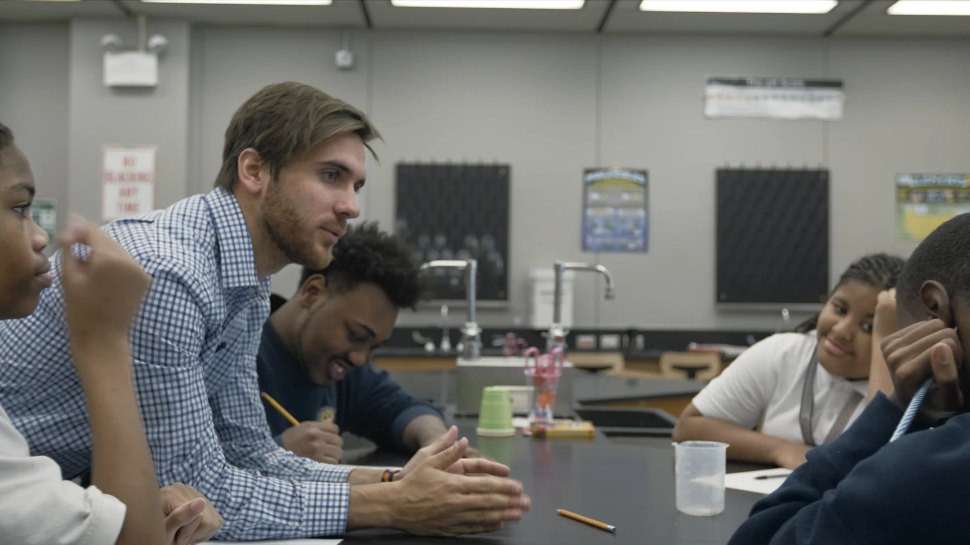 Teacher working with special education students