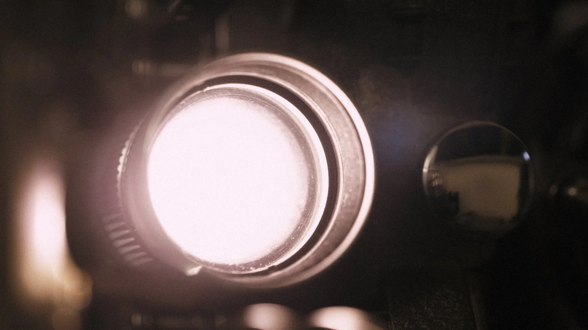 Closeup of vintage projector lens