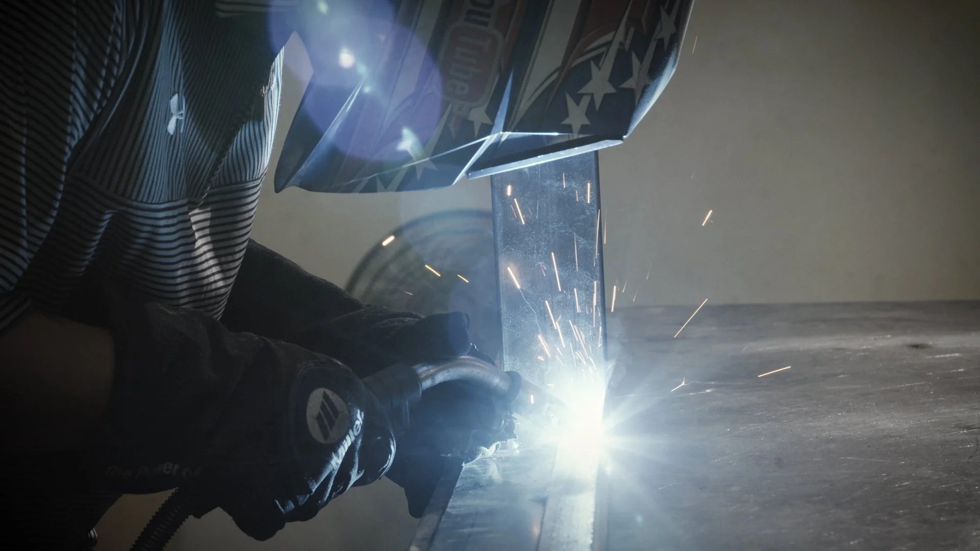 Closeup of metal frame fabrication