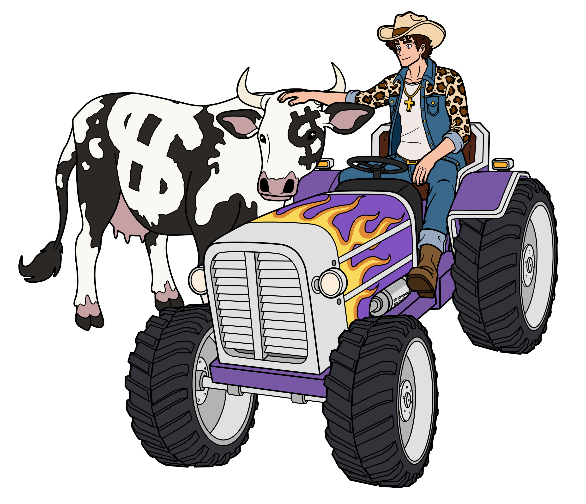 This image is our “CA$H COW AND THE FARMER” design, created by our co-founder and creative director Nathan Pingel and is 100% ai-free.