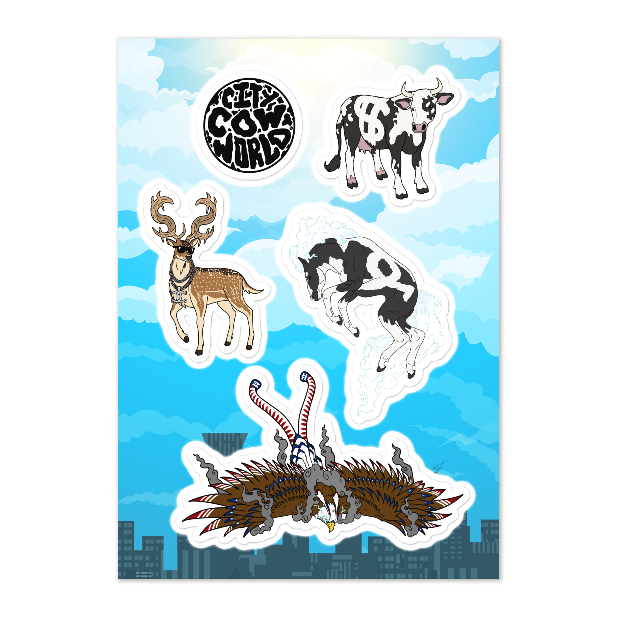 CITY COW WORLD MASCOT STICKER SHEET 1