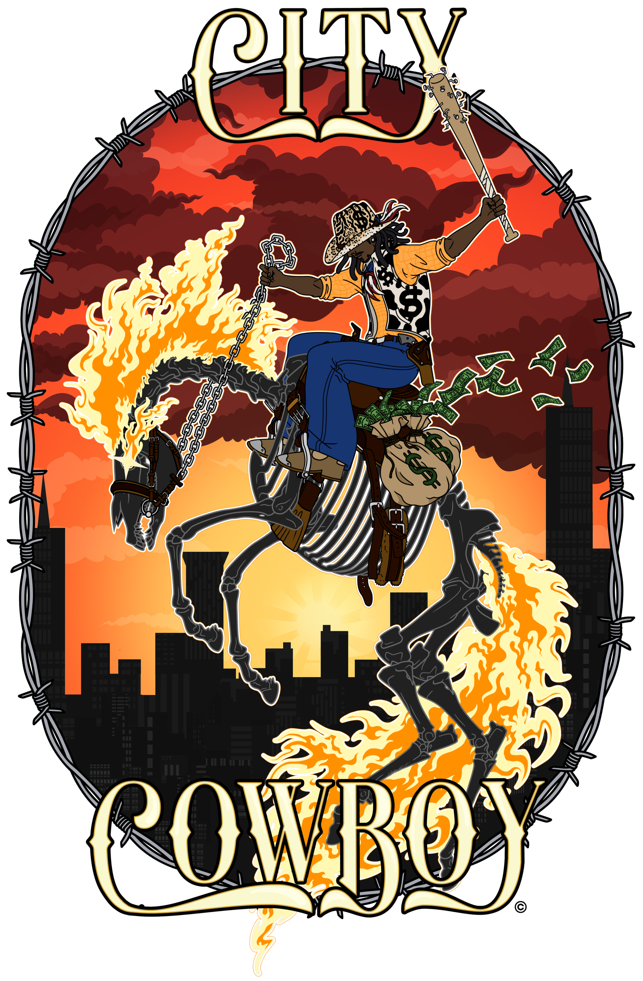 This design depicts the CityCowWorld HORSE POWER mascot, This image is our “DON’T BEAT A DEAD HORSE, UNLESS IT TOOK YOUR MONEY” design, created by our co-founder and creative director Nathan Pingel and is 100% ai-free.