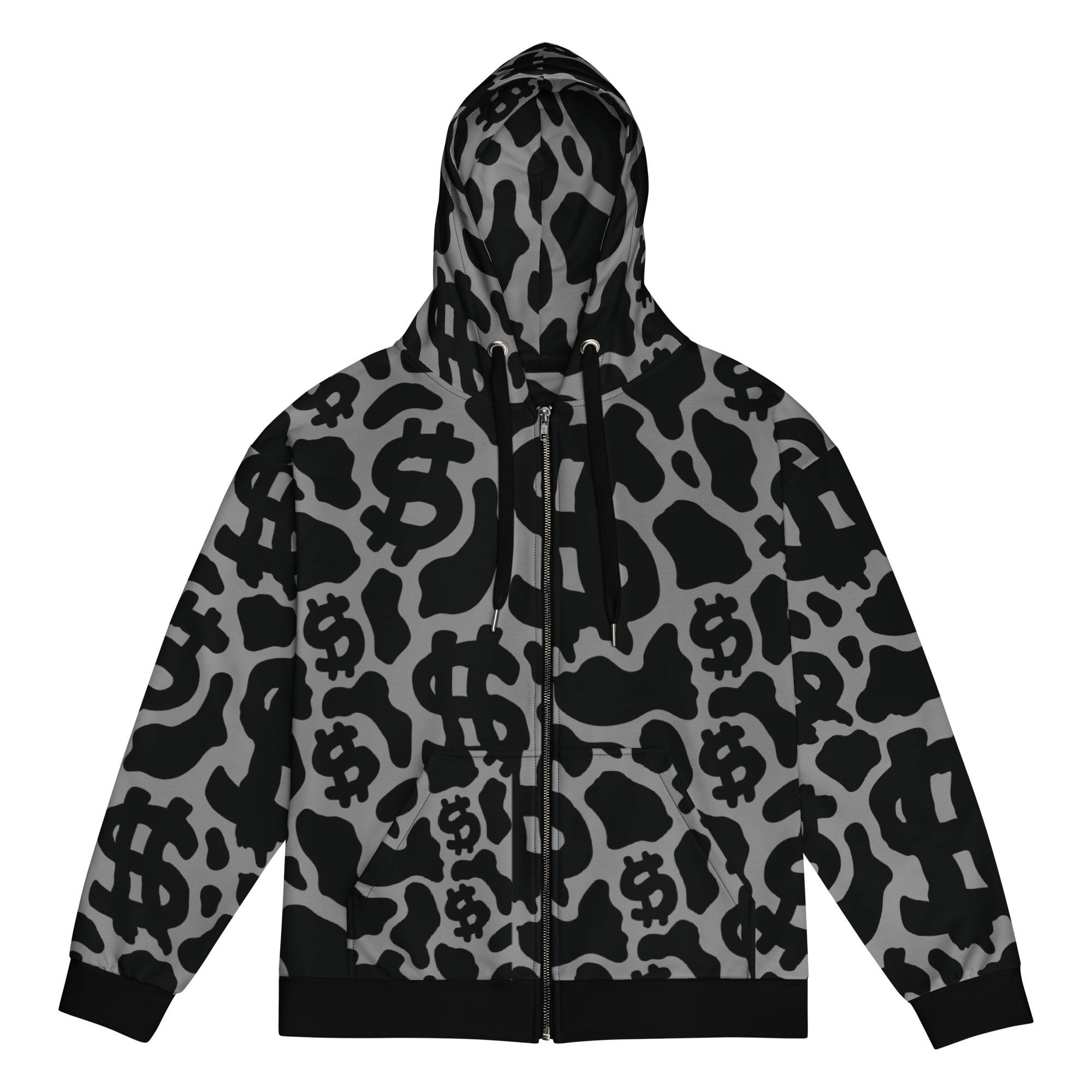 CA$H COW UNISEX ZIP HOODIE - CHARCOAL