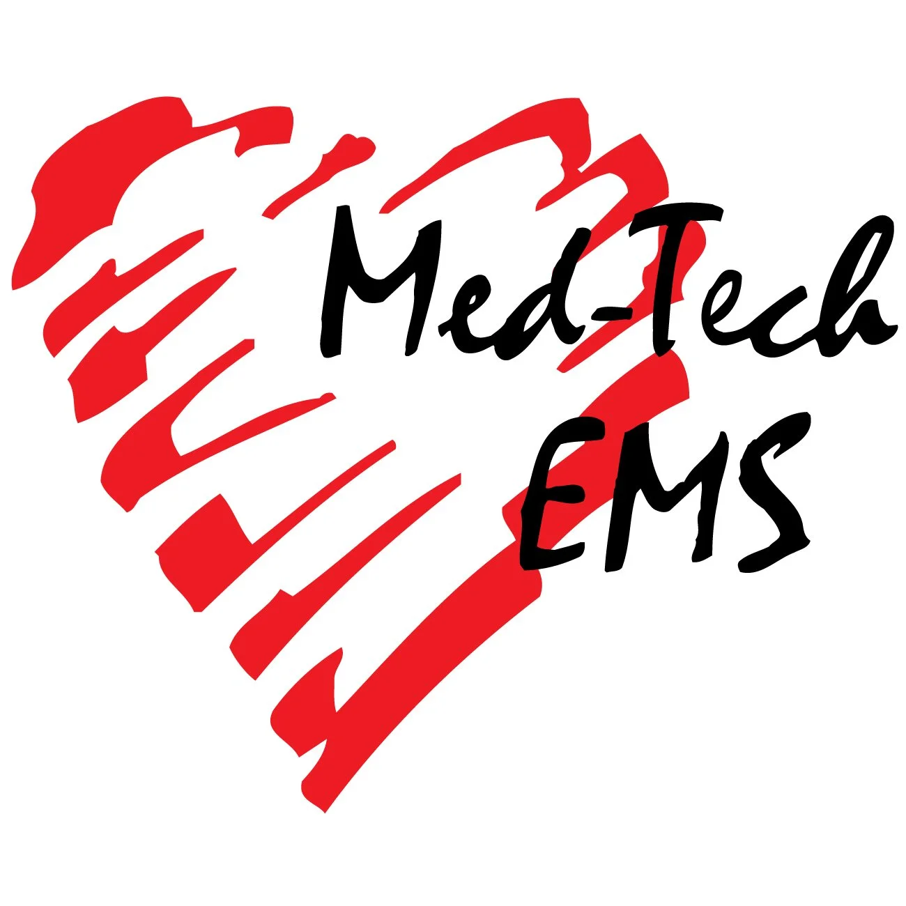 A red heart with black handwritten text that reads 'Med-Tech EMS' overlaying it.