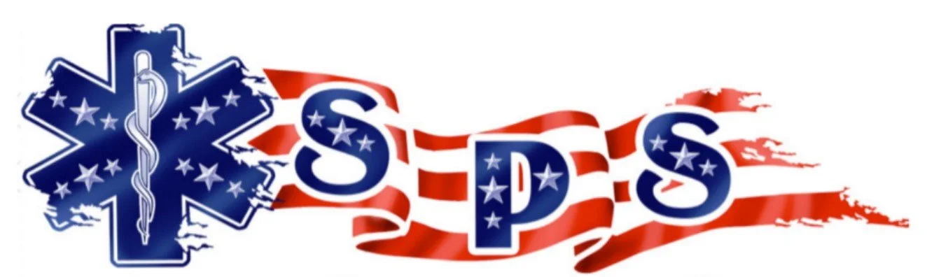 The image features the letters 'S', 'D', and 'S' with a background of American flag stripes, and a medical symbol with a caduceus in a star-shaped design.