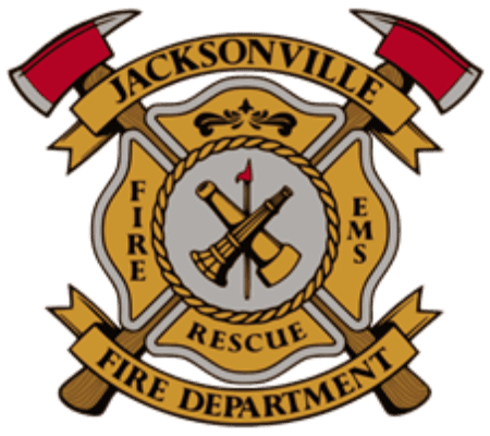 Jacksonville Fire Rescue fire department emblem with axes and a ladder.