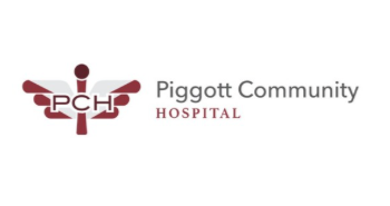 Logo of Piggott Community Hospital with stylized wings and text