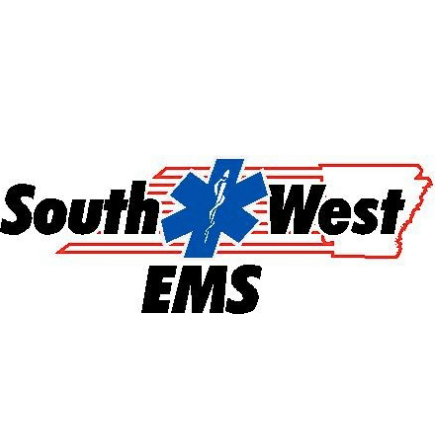 South West EMS logo with a blue medical star of life symbol, black text, and red map outline of Tennessee.