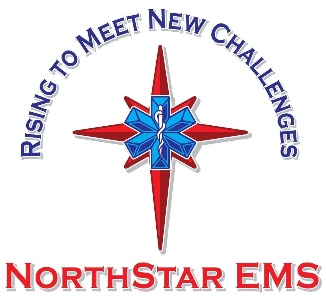 Northstar EMS logo with a compass rose and a medical caduceus in the center, and the phrases "Rising to Meet New Challenges" and "Northstar EMS."