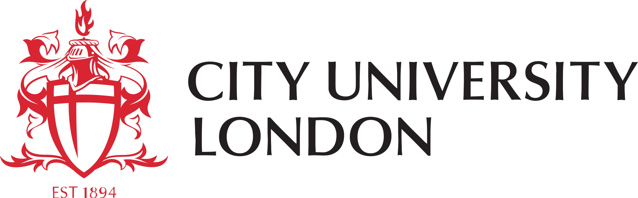 City University London logo with a red shield and crest on a black background.