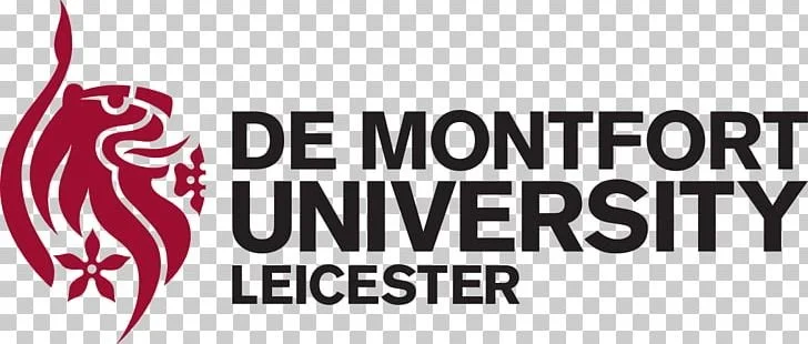 Logo of De Montfort University Leicester with a stylized lion and the university name in bold black letters.