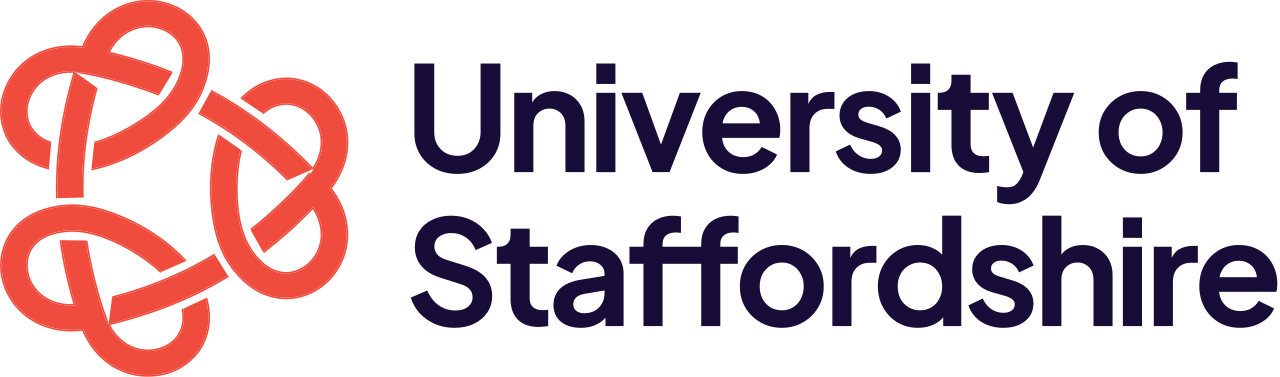 University of Staffordshire logo with red interconnected loop design and dark blue text.