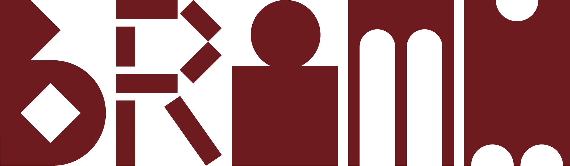 abstract geometric shapes in black and dark red colors reading "brahm."