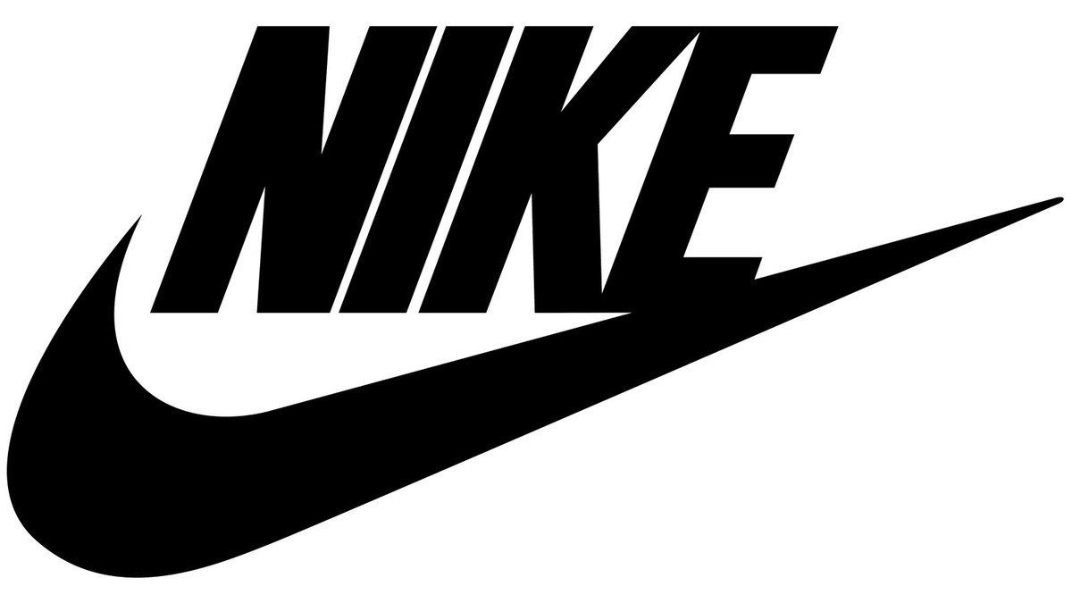 Black Nike logo with bold, stylized text and the iconic swoosh underneath