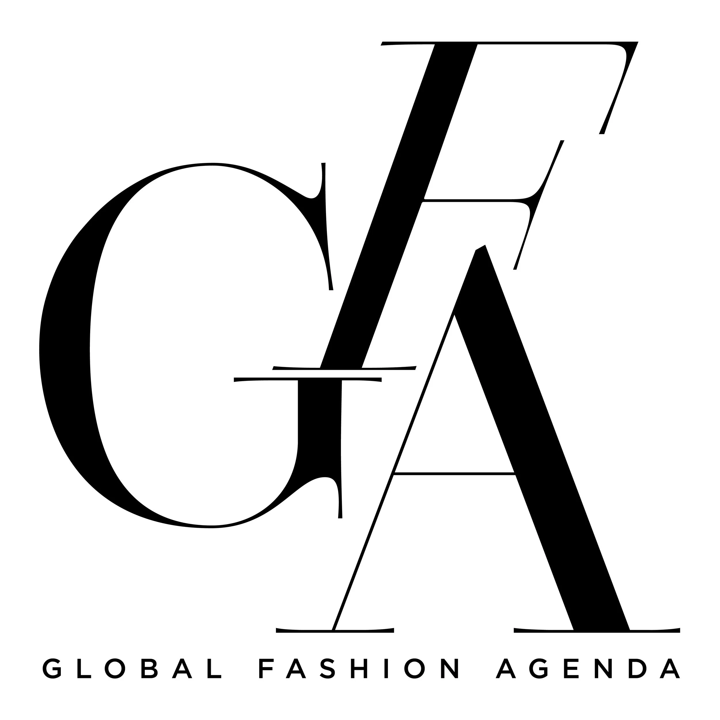 The logo of the Global Fashion Agenda features a stylized letter 'G' and 'F' in black, with the words 'Global Fashion Agenda' written below in black capital letters.