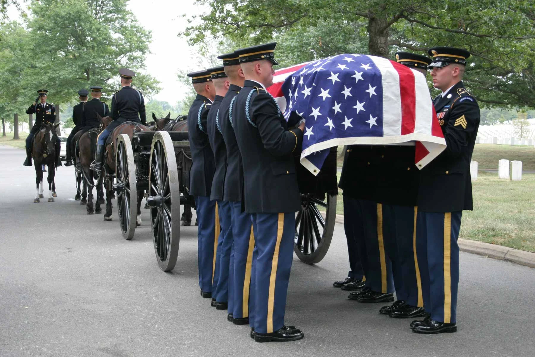 Soldiers carrying a coffin at a military funeral.