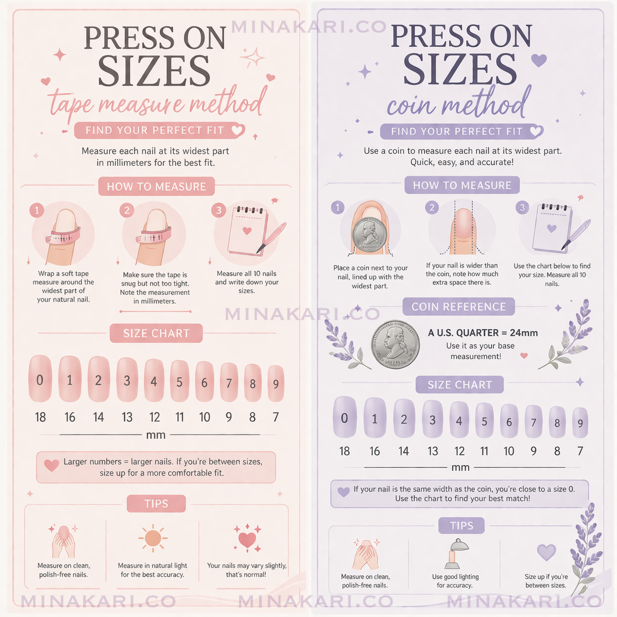 Minakari Press On Nail Size Guide